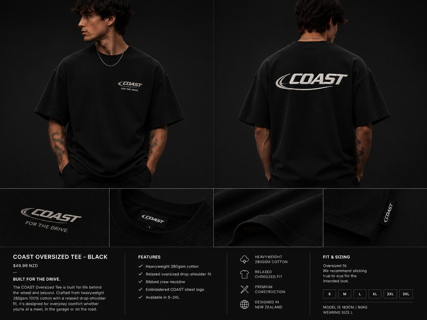 COAST Oversized Tee - Vintage Black